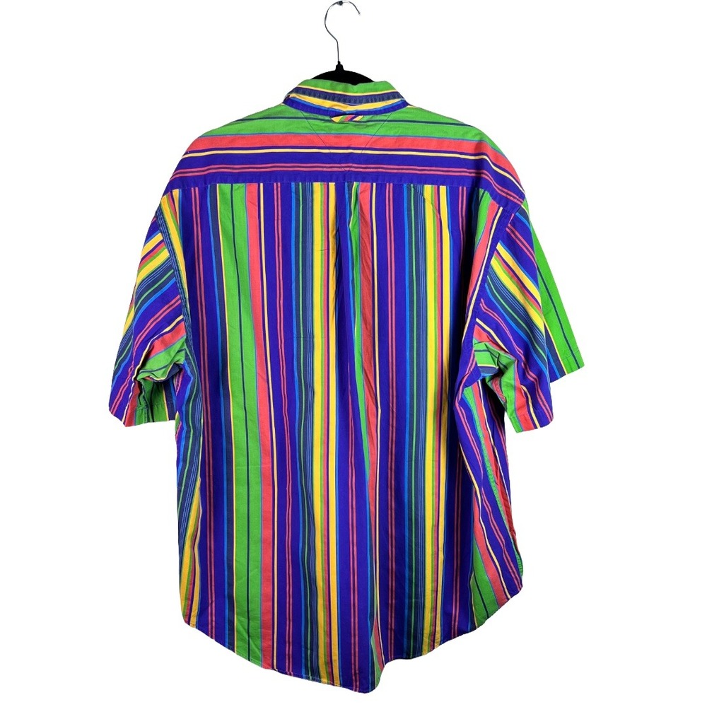 Vintage Tommy Hilfiger Striped Short Sleeve Shirt XL Multicolor Crest Logo 90s - Picture 2 of 6